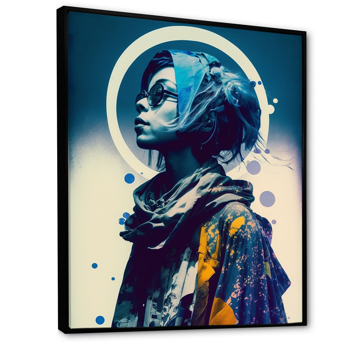 Designart "Street Fashion Model In Vintage Blue II" Fashion Woman Framed Canvas Art Print