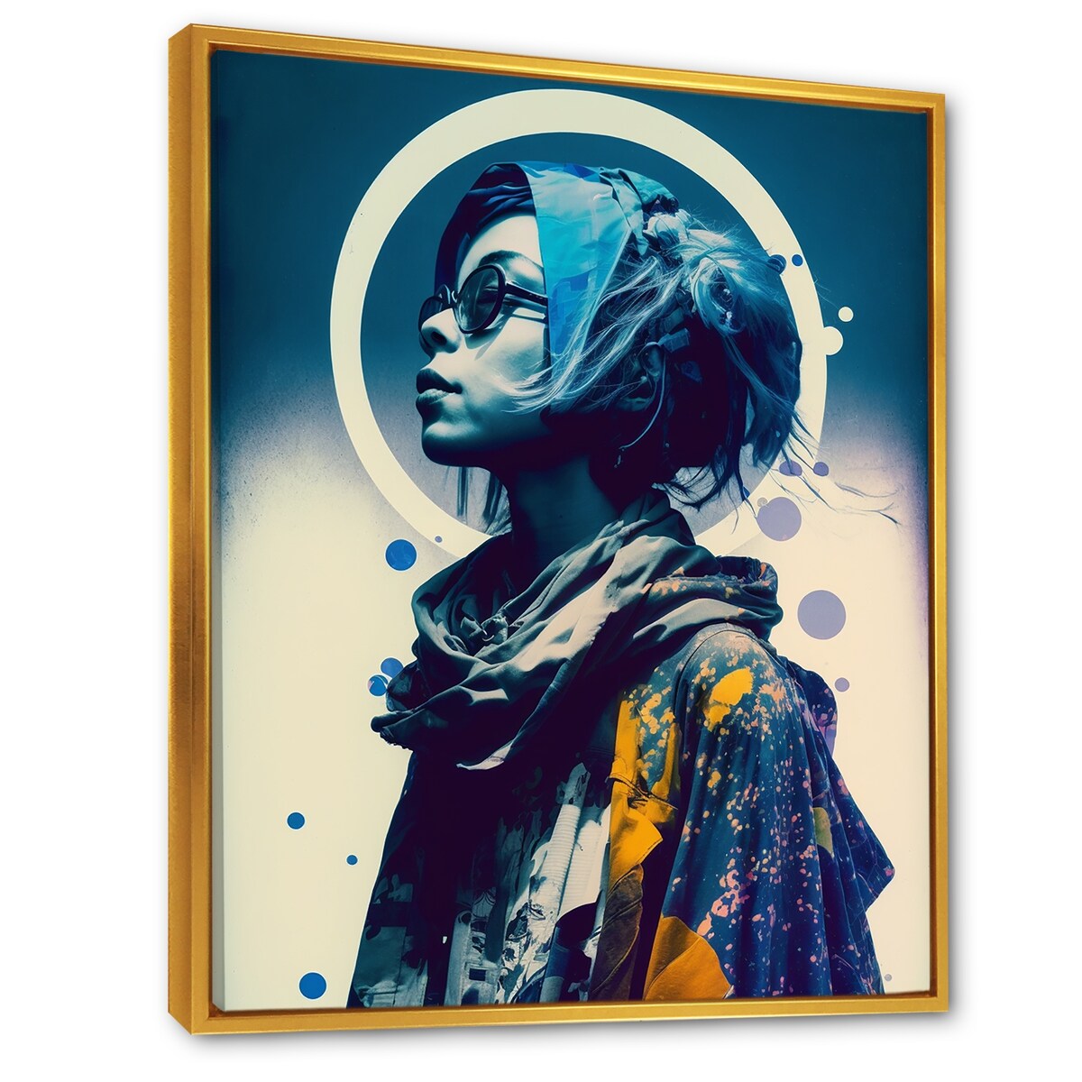 Designart "Street Fashion Model In Vintage Blue II" Fashion Woman Framed Canvas Art Print