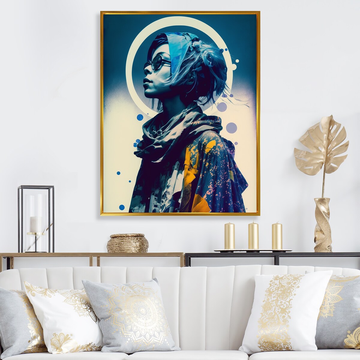 Designart "Street Fashion Model In Vintage Blue II" Fashion Woman Framed Canvas Art Print