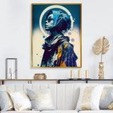 Designart "Street Fashion Model In Vintage Blue II" Fashion Woman Framed Canvas Art Print