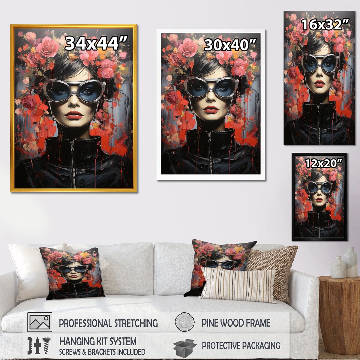 Designart "Streetart Catwoman Blooms Portrait" Woman Wall Decor Pink - Glam Entryway Framed Wall Art