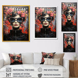 Designart "Streetart Catwoman Blooms Portrait" Woman Wall Decor Pink - Glam Entryway Framed Wall Art