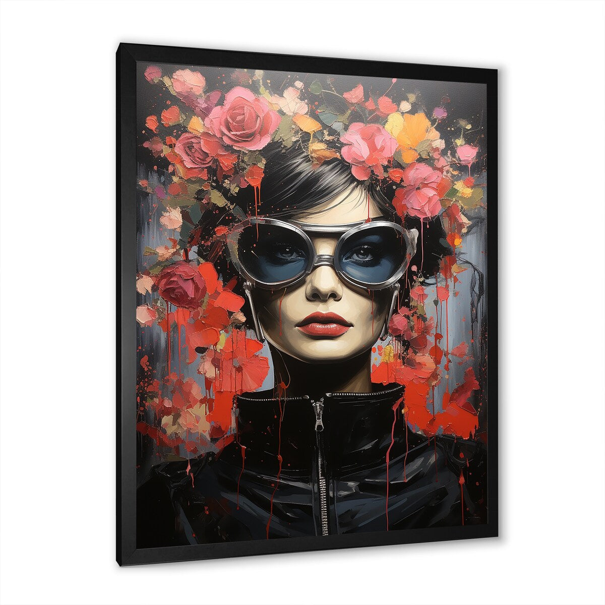 Designart "Streetart Catwoman Blooms Portrait" Woman Wall Decor Pink - Glam Entryway Framed Wall Art