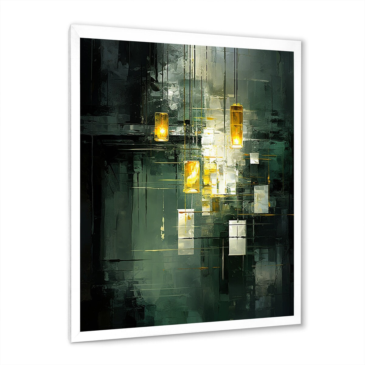 Designart "Sudden Serenity Abstract Retro Emerald And Gold" Abstract Painting Framed Canvas Prints