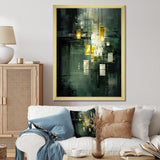 Designart "Sudden Serenity Abstract Retro Emerald And Gold" Abstract Painting Framed Canvas Prints