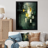 Designart "Sudden Serenity Abstract Retro Emerald And Gold" Abstract Painting Framed Canvas Prints