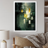 Designart "Sudden Serenity Abstract Retro Emerald And Gold" Abstract Painting Framed Canvas Prints