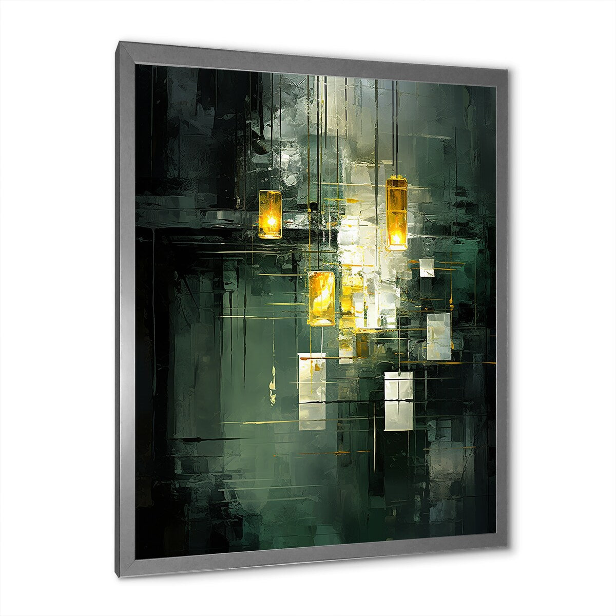 Designart "Sudden Serenity Abstract Retro Emerald And Gold" Abstract Painting Framed Canvas Prints