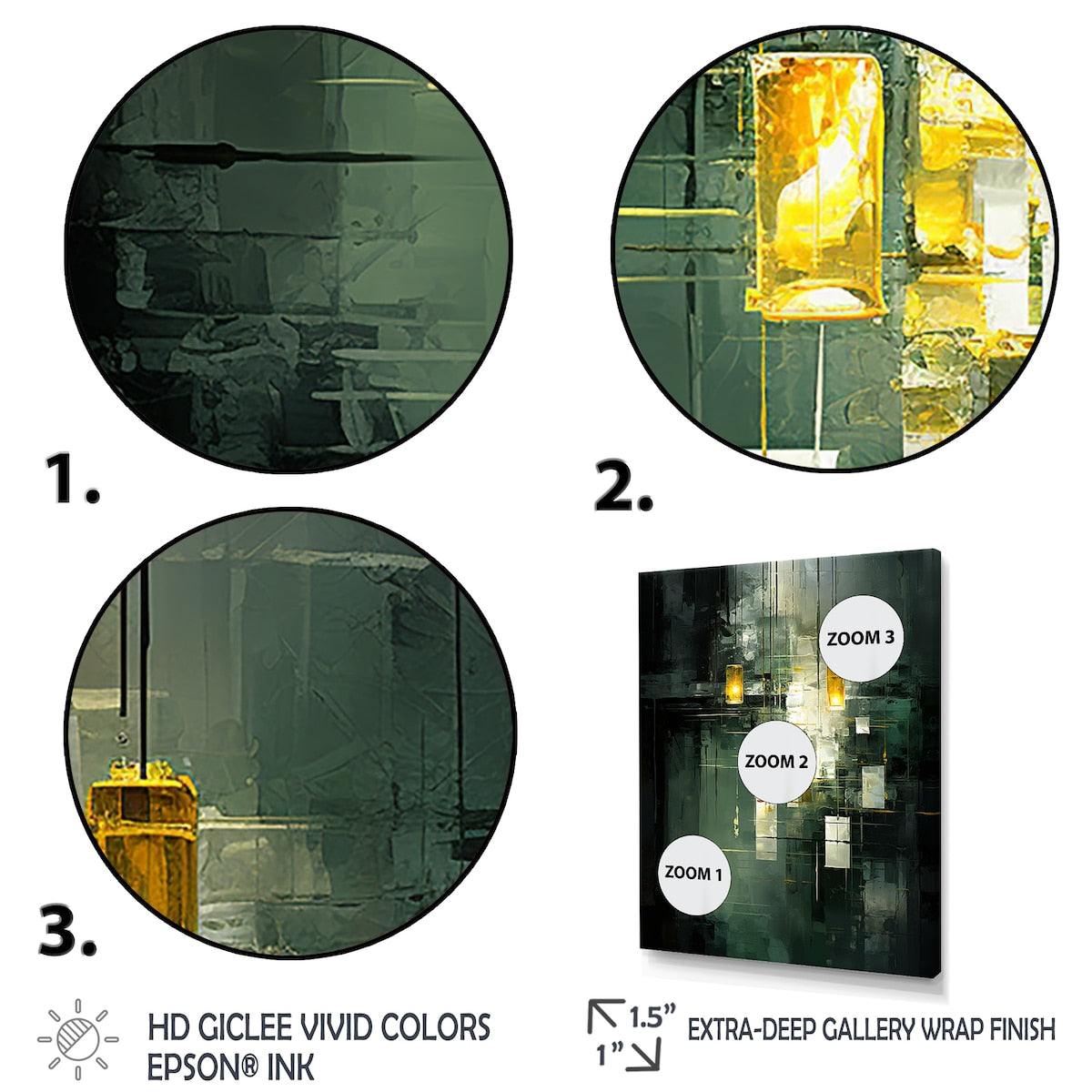 Designart "Sudden Serenity Abstract Retro Emerald And Gold" Abstract Painting Framed Canvas Prints