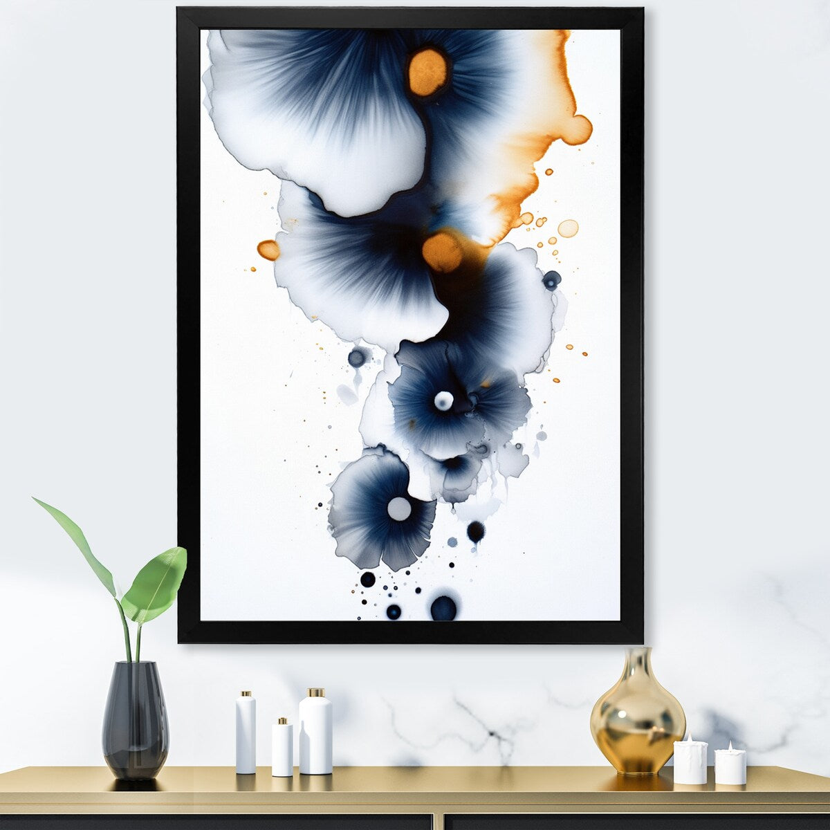 Designart "Suites Of Distant Moods Abstract Gilded Ink I" Abstract Painting Framed Canvas Art Print