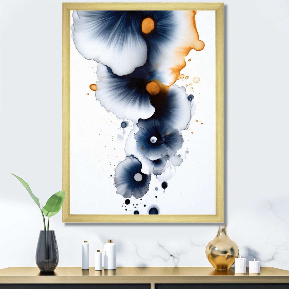Designart "Suites Of Distant Moods Abstract Gilded Ink I" Abstract Painting Framed Canvas Art Print