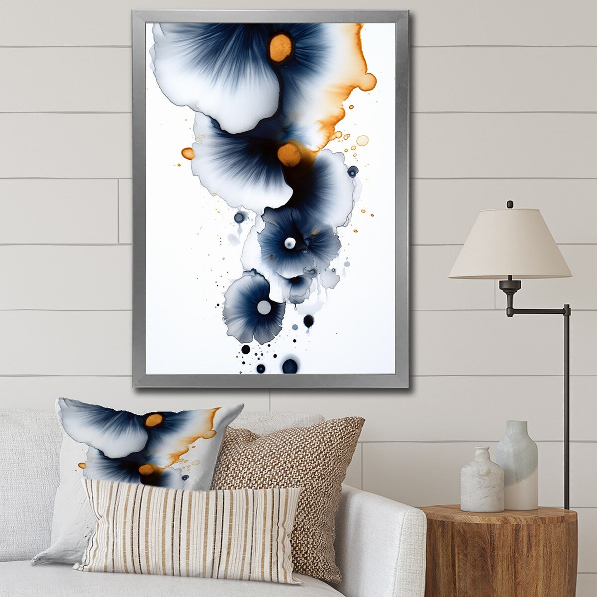Designart "Suites Of Distant Moods Abstract Gilded Ink I" Abstract Painting Framed Canvas Art Print