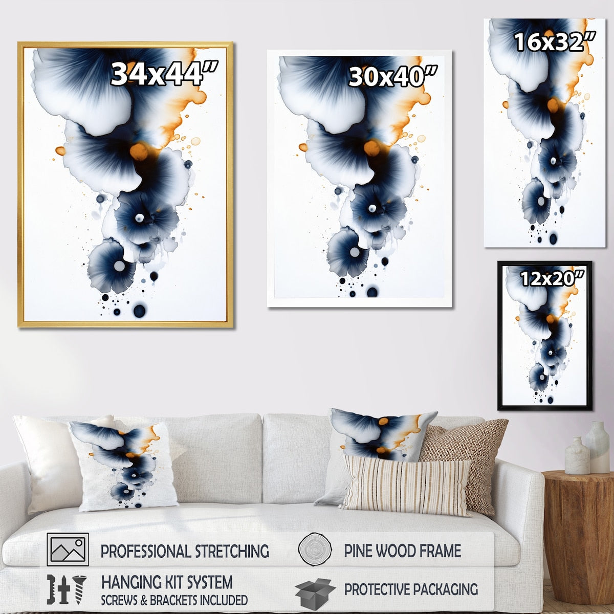 Designart "Suites Of Distant Moods Abstract Gilded Ink I" Abstract Painting Framed Canvas Art Print