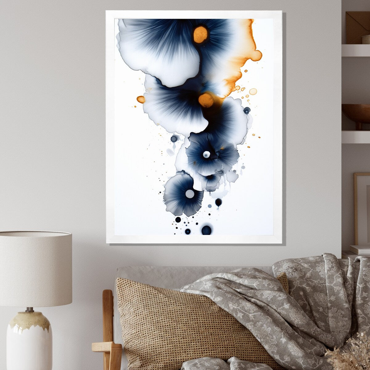 Designart "Suites Of Distant Moods Abstract Gilded Ink I" Abstract Painting Framed Canvas Art Print