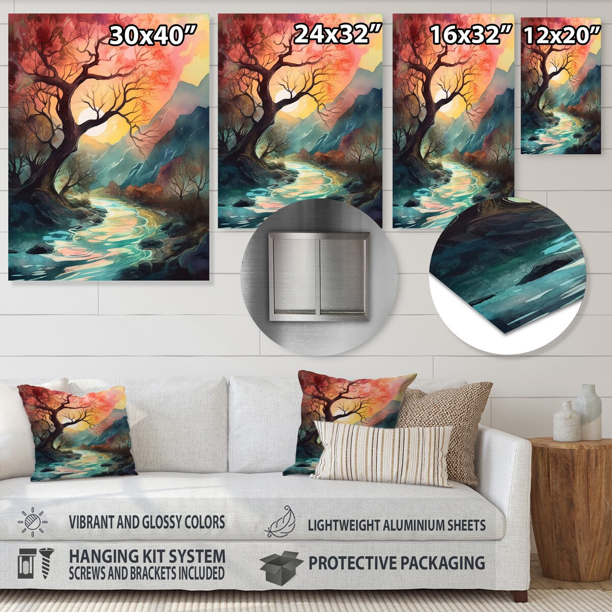 Designart "Sun Down Peaking Through Tree" Tree Floral Metal Wall Art