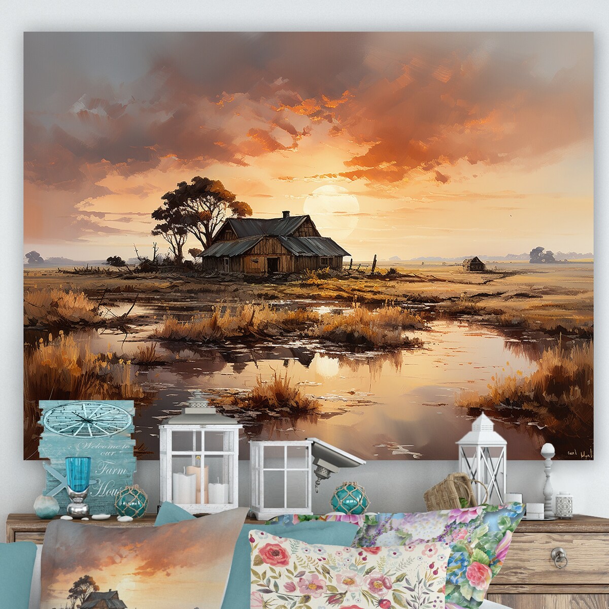 Designart "Sunrise Countryside Farm Unveiled" Farm Wall Art