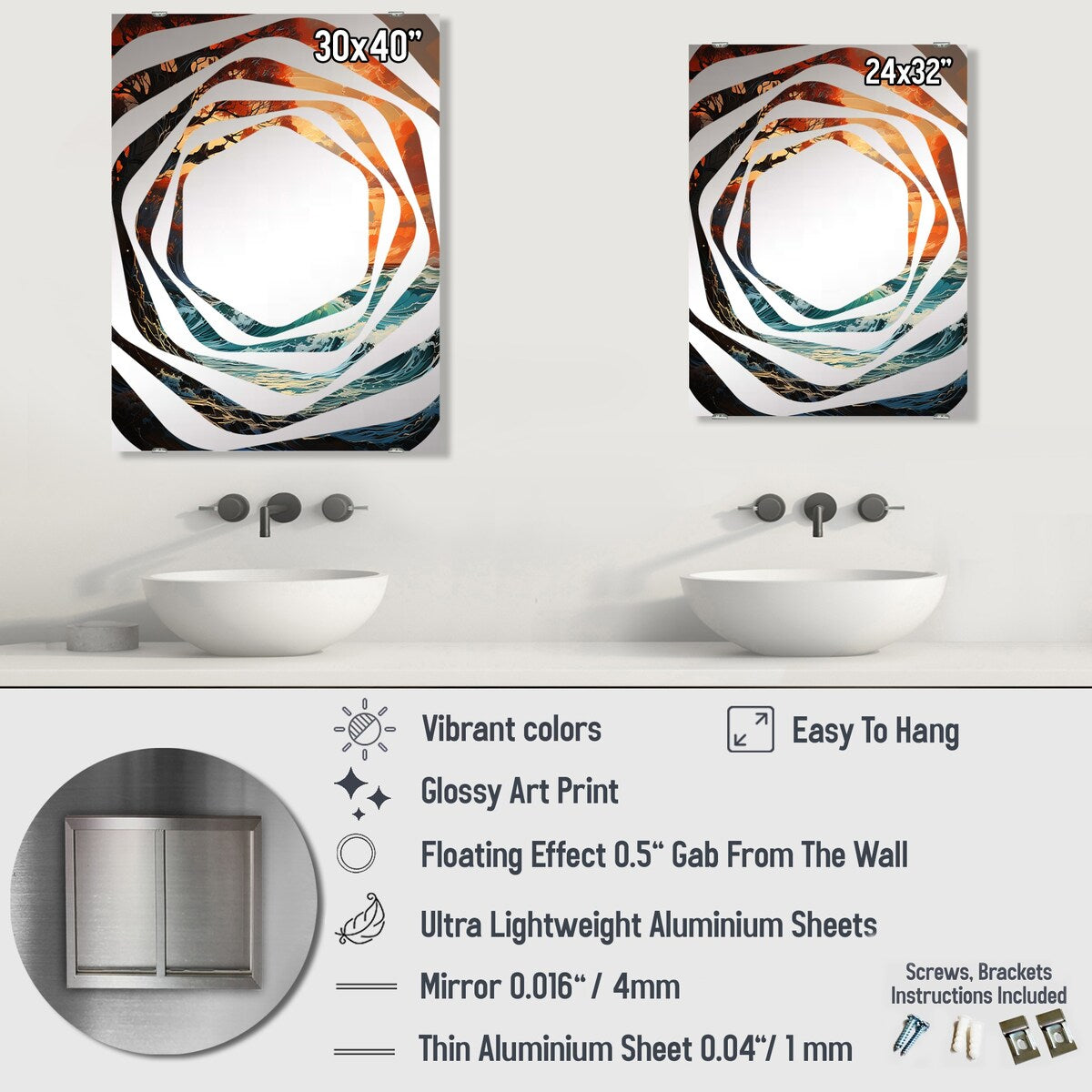 Designart "Sunset Coastal Waves Melody" Abstract Landscapes Mirror Green - Modern Mirror For Wall Art Decor