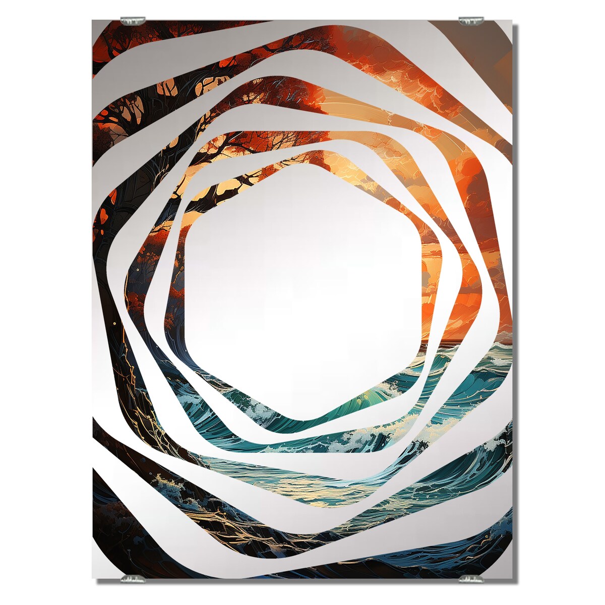 Designart "Sunset Coastal Waves Melody" Abstract Landscapes Mirror Green - Modern Mirror For Wall Art Decor