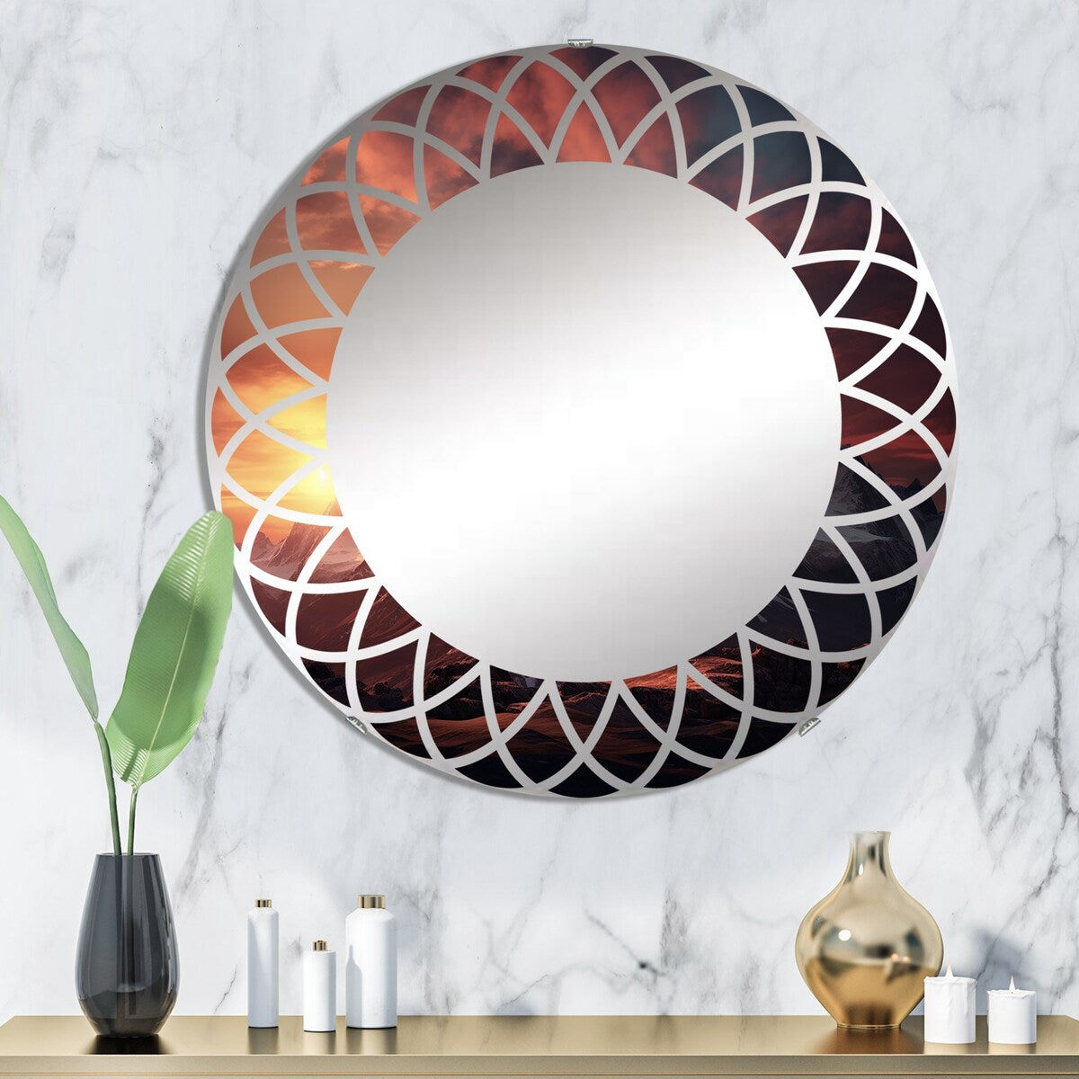 Designart "Sunset Montain Retreat I" Landscapes Modern Wall Mirror