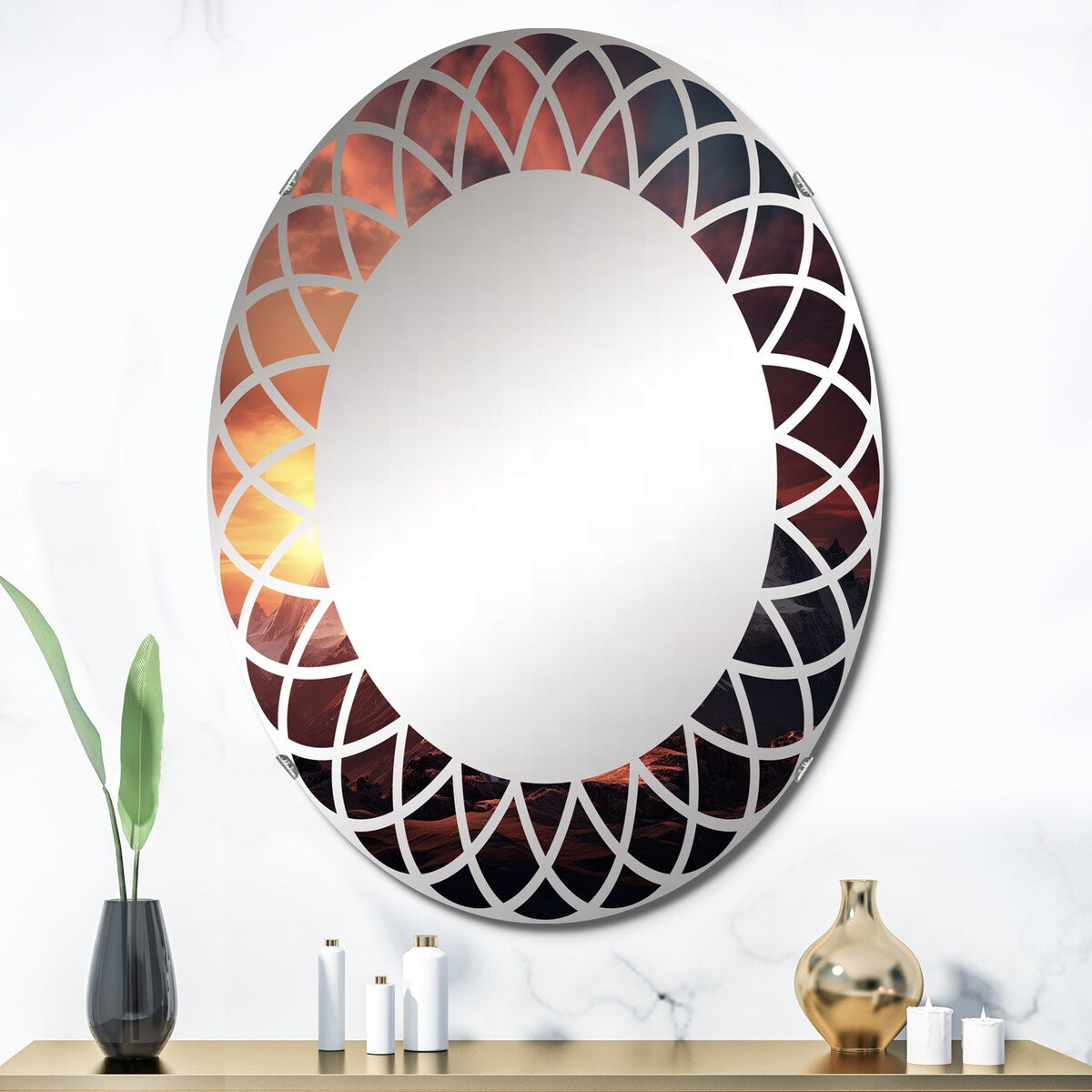 Designart "Sunset Montain Retreat I" Landscapes Modern Wall Mirror