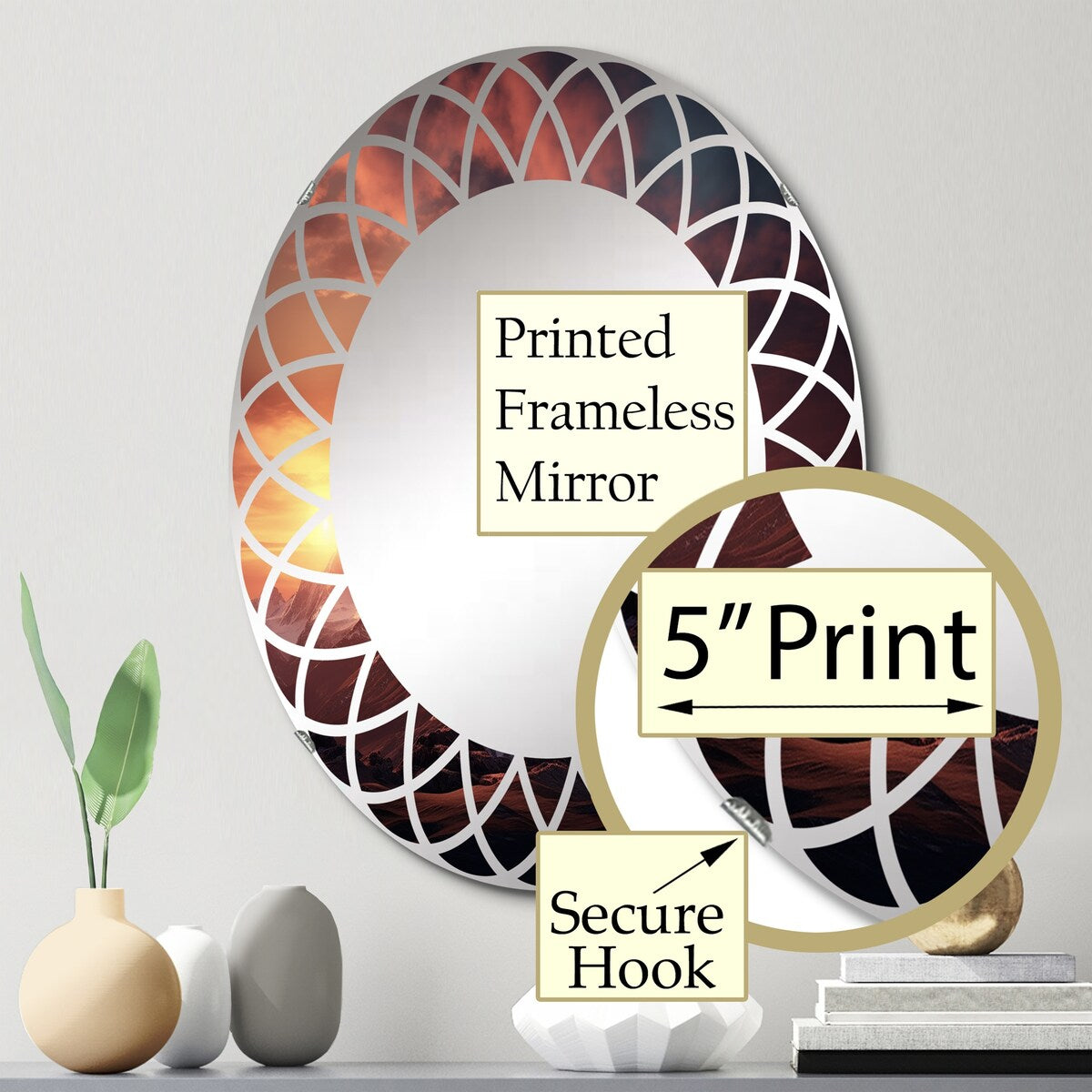 Designart "Sunset Montain Retreat I" Landscapes Modern Wall Mirror