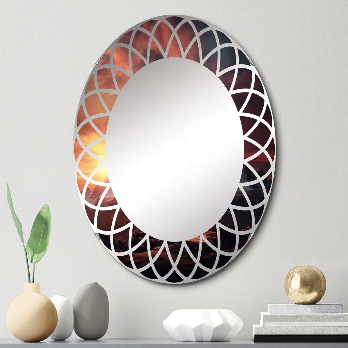 Designart "Sunset Montain Retreat I" Landscapes Modern Wall Mirror