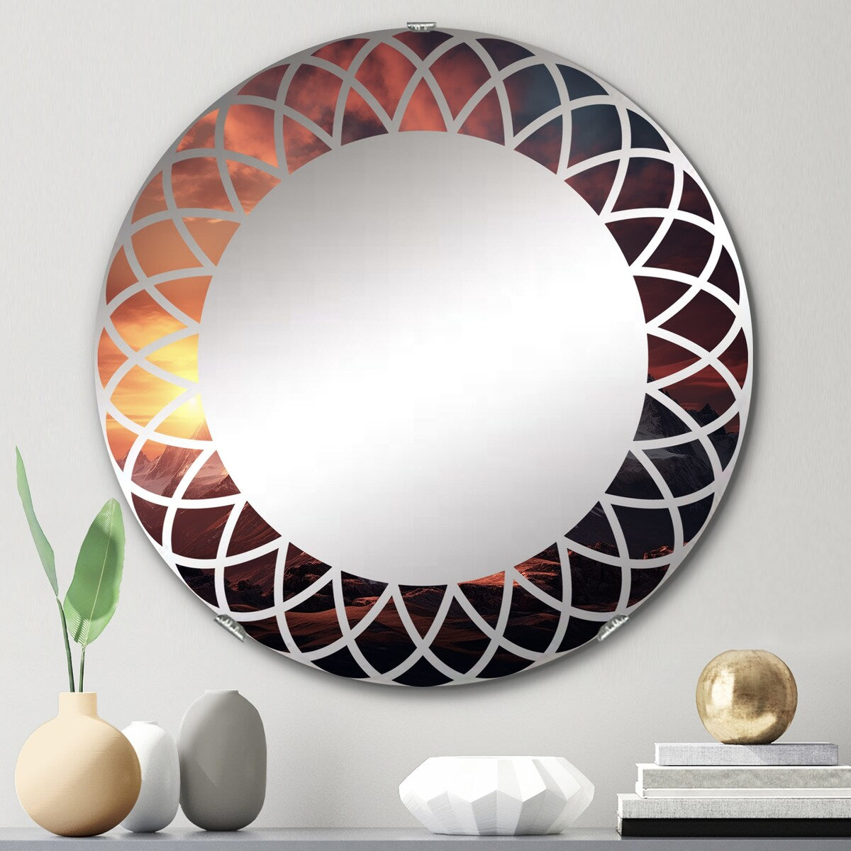 Designart "Sunset Montain Retreat I" Landscapes Modern Wall Mirror