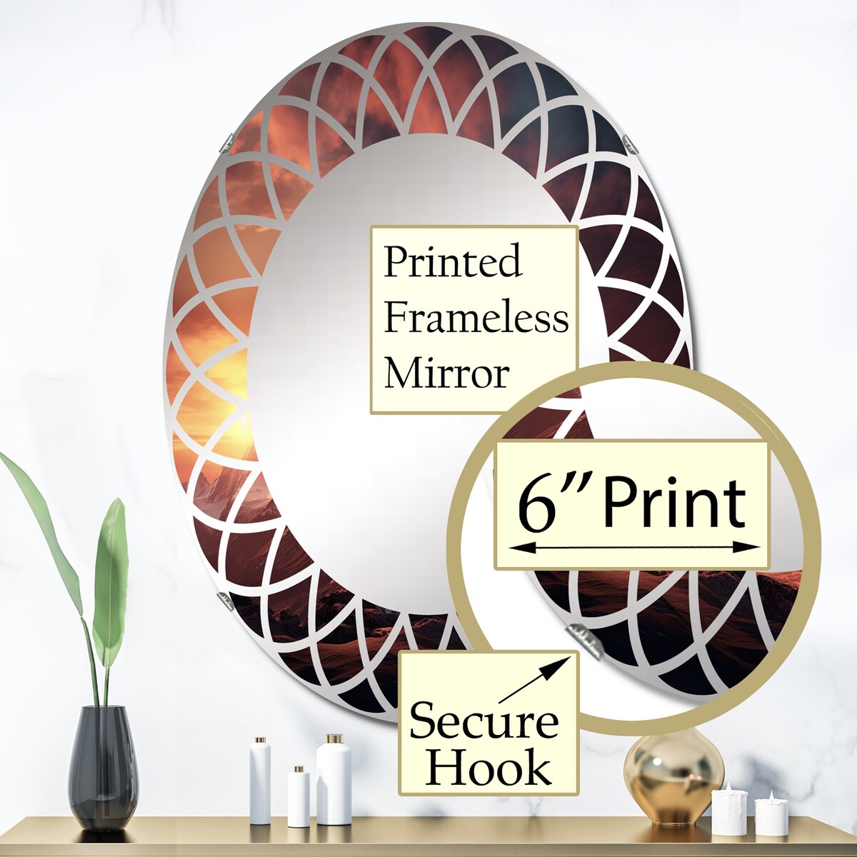 Designart "Sunset Montain Retreat I" Landscapes Modern Wall Mirror