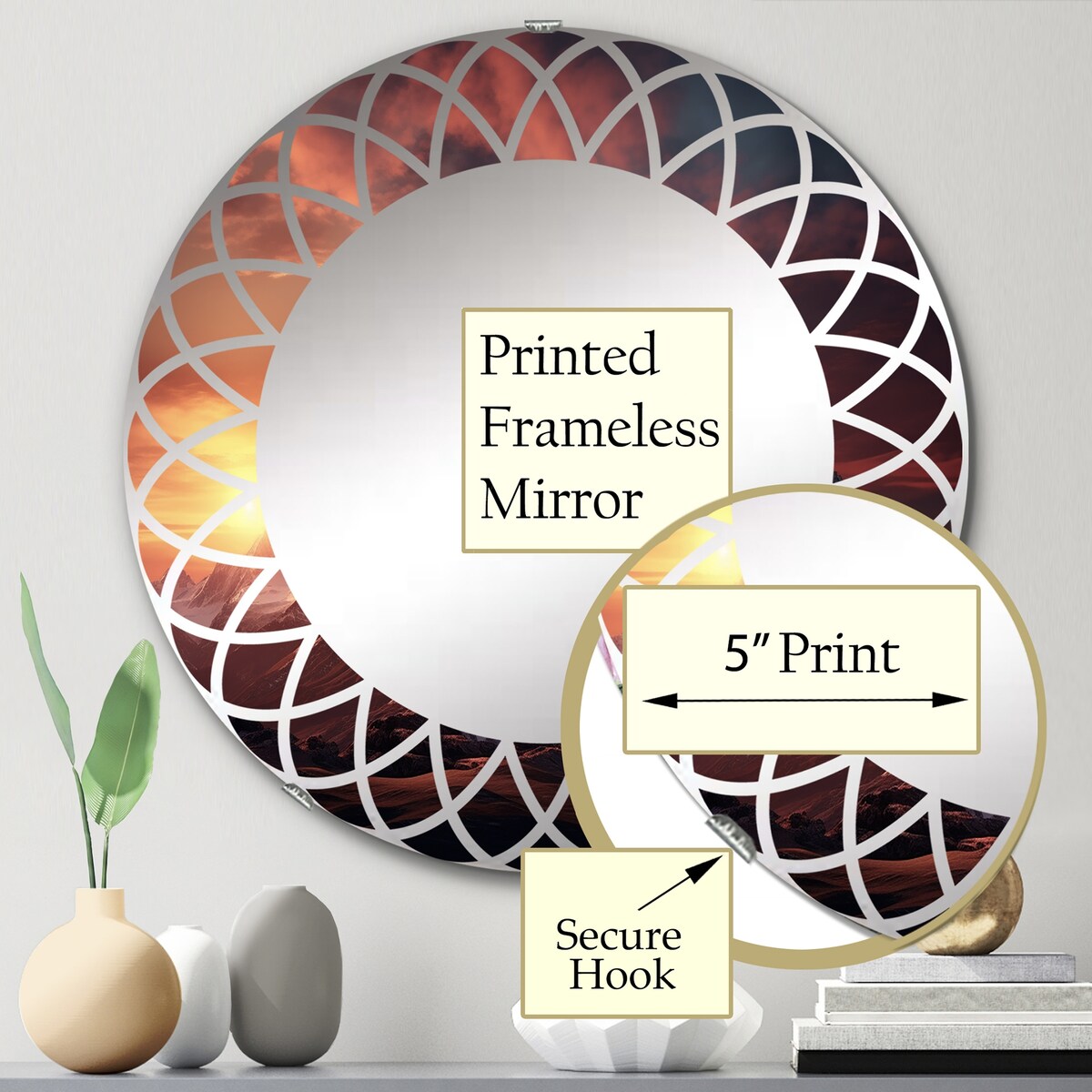 Designart "Sunset Montain Retreat I" Landscapes Modern Wall Mirror