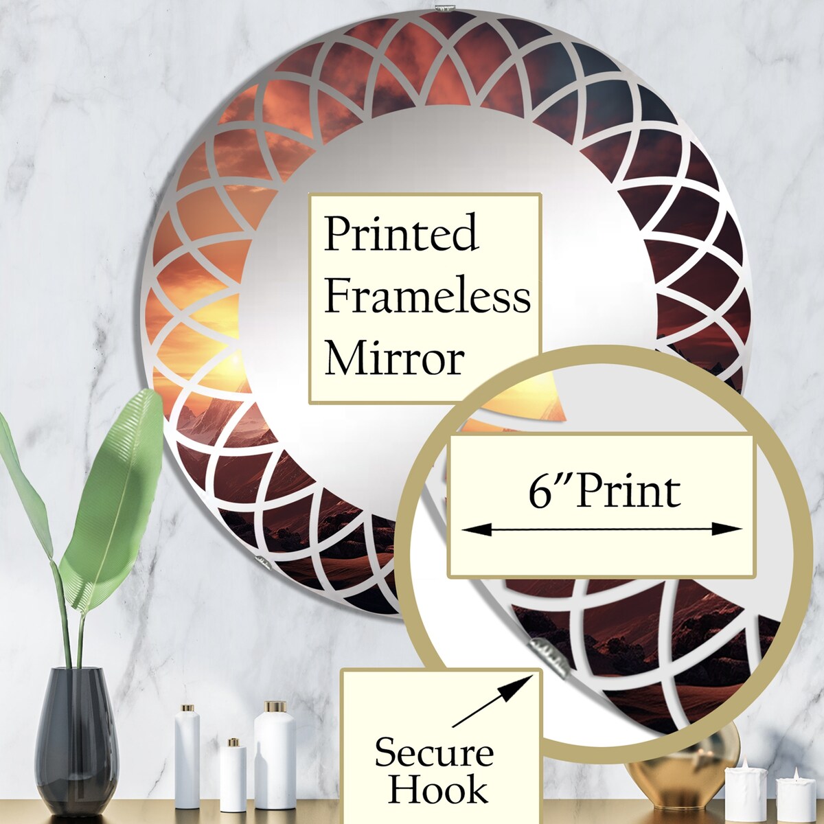 Designart "Sunset Montain Retreat I" Landscapes Modern Wall Mirror