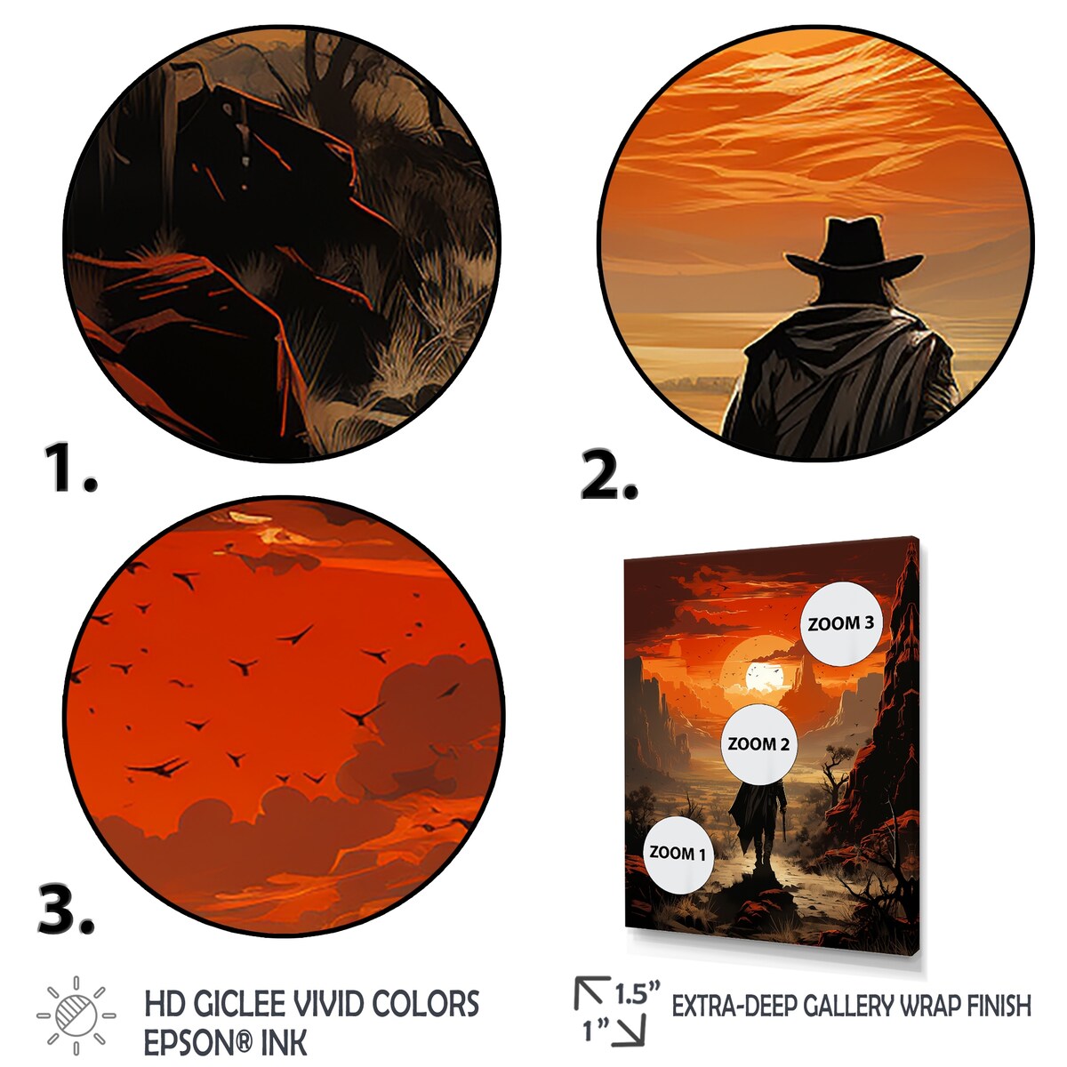 Designart "Sunset Wild Westcowboy I" Cowboys Wall Decor Black - Southwestern Entryway Framed Wall Art Print