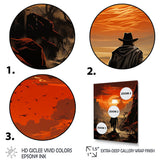 Designart "Sunset Wild Westcowboy I" Cowboys Wall Decor Black - Southwestern Entryway Framed Wall Art Print