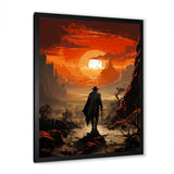 Designart "Sunset Wild Westcowboy I" Cowboys Wall Decor Black - Southwestern Entryway Framed Wall Art Print