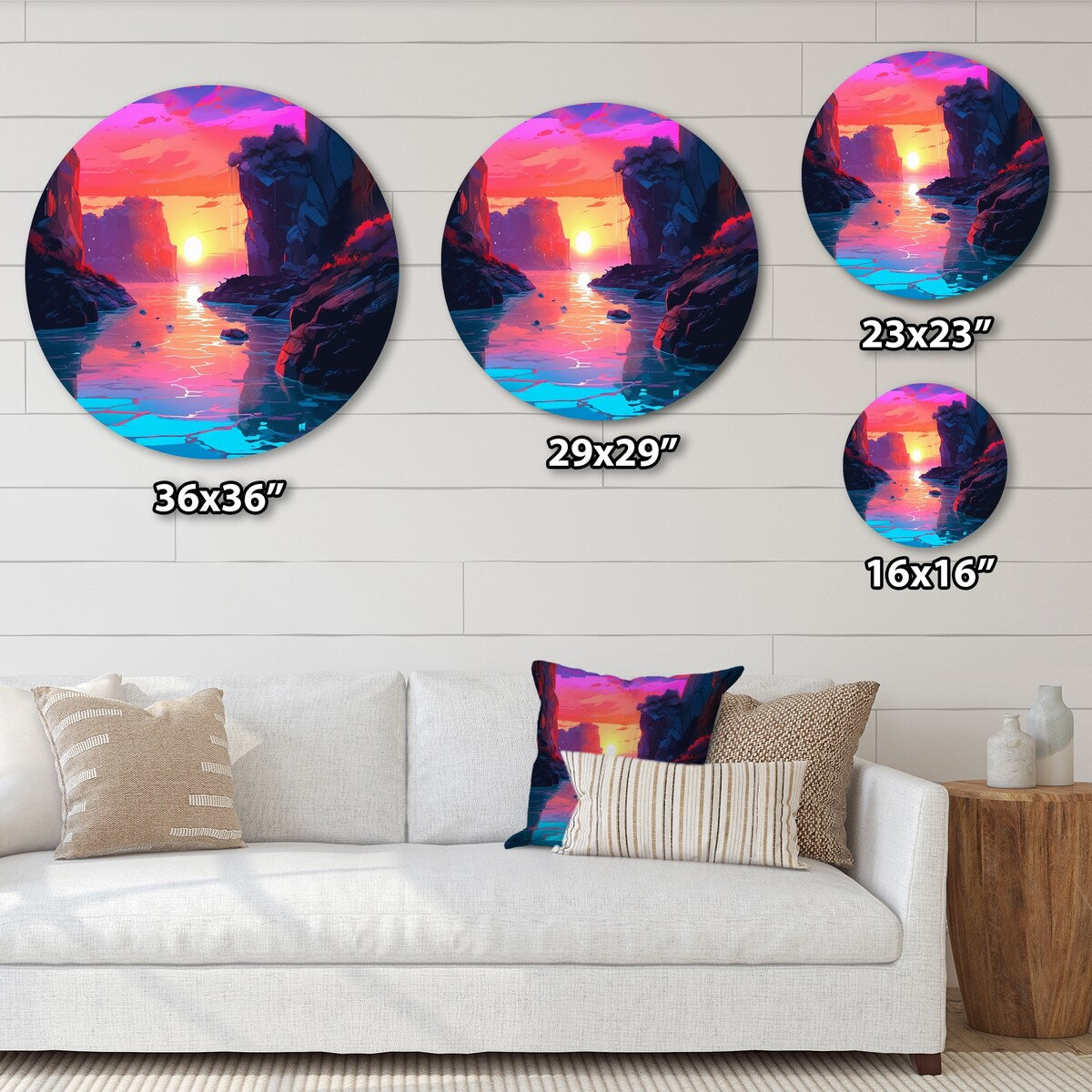 Designart "Sunset"S Embrace At The Beach II" Modern Landscape Beach Metal Round Wall Art