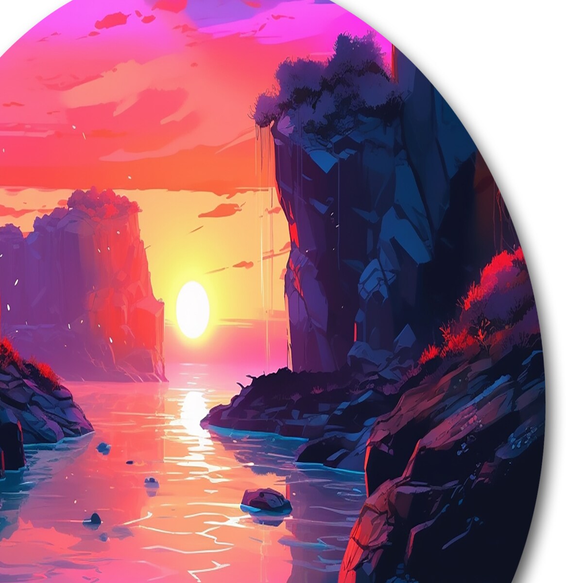 Designart "Sunset"S Embrace At The Beach II" Modern Landscape Beach Metal Round Wall Art