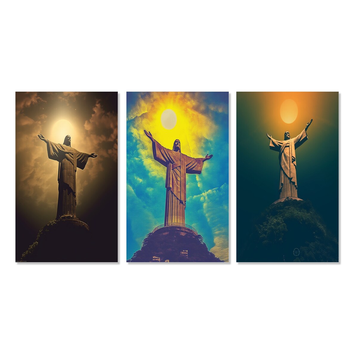 Designart "Supermoon Over Christ the Redeemer In Rio VIII" Christianism Wall Art Set Of 3 - Gallery Set For Office Decor