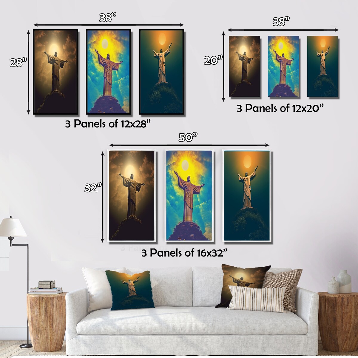 Designart "Supermoon Over Christ the Redeemer In Rio VIII" Christianism Wall Art Set Of 3 - Gallery Set For Office Decor