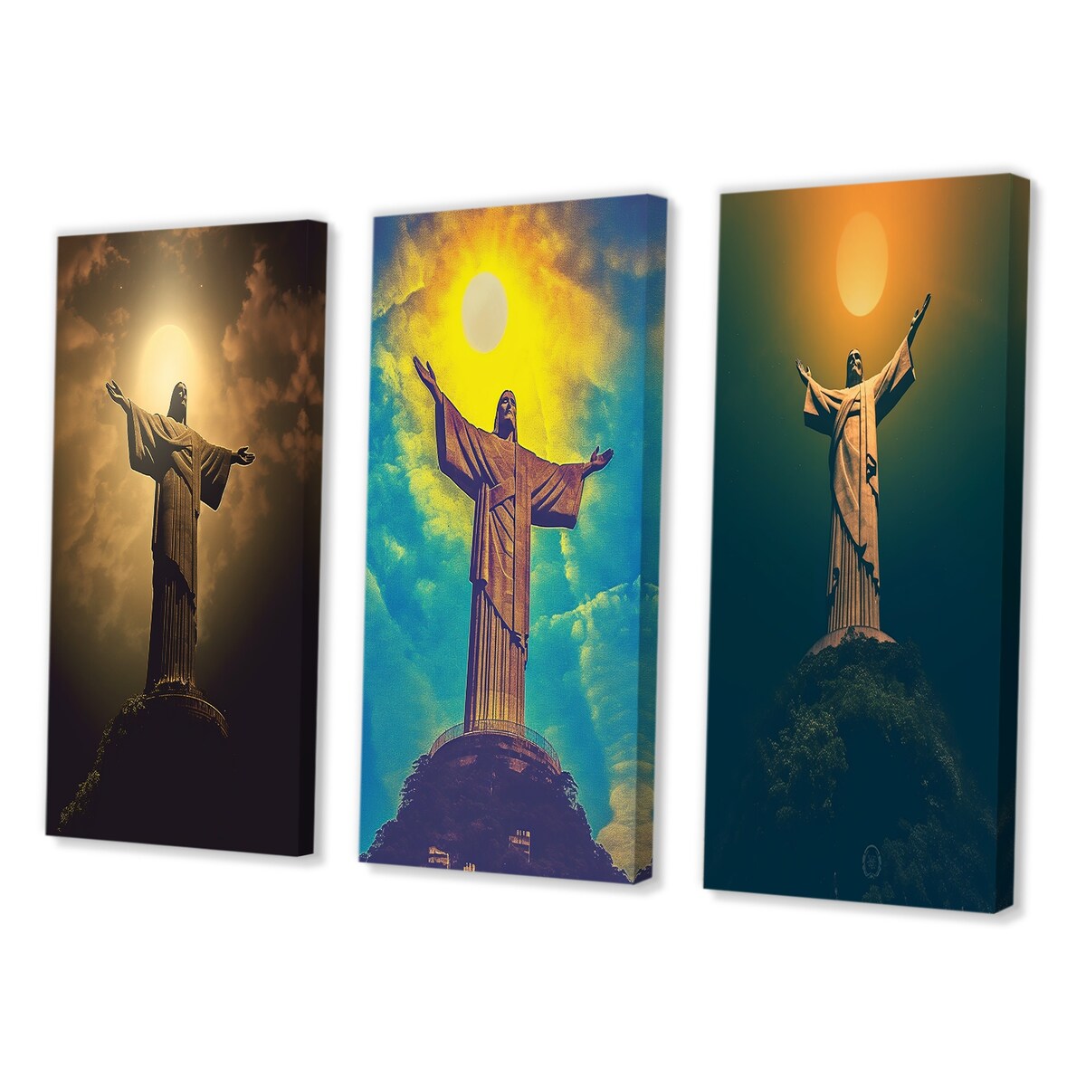 Designart "Supermoon Over Christ the Redeemer In Rio VIII" Christianism Wall Art Set Of 3 - Gallery Set For Office Decor