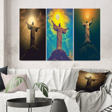 Designart "Supermoon Over Christ the Redeemer In Rio VIII" Christianism Wall Art Set Of 3 - Gallery Set For Office Decor