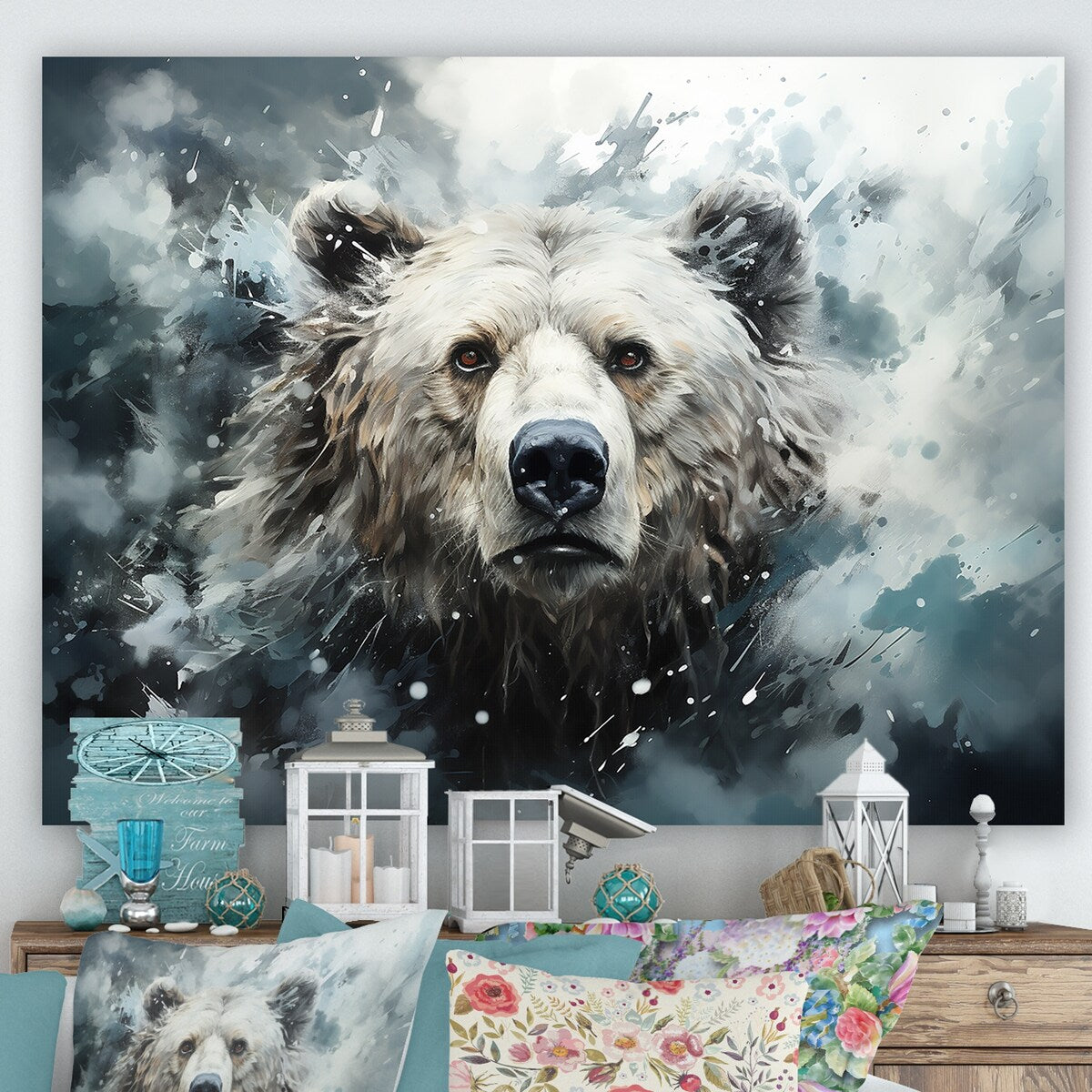 Designart "Surrealism Grizzly Bear In Dreamy Background" Bear 2 Wall Art