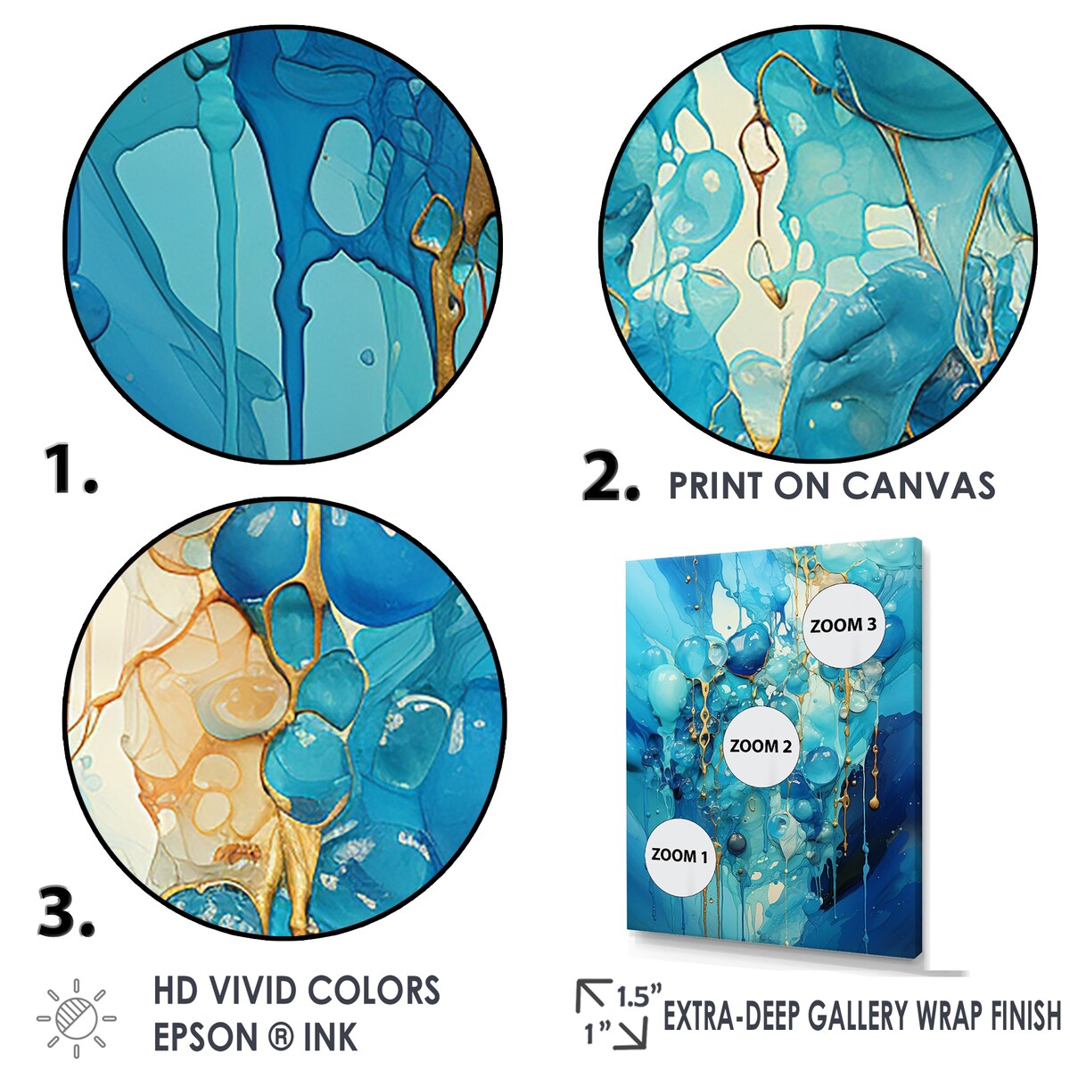 Designart "Symphony White And Blue Drip Painting I" Drip Painting Framed Wall Art Prints
