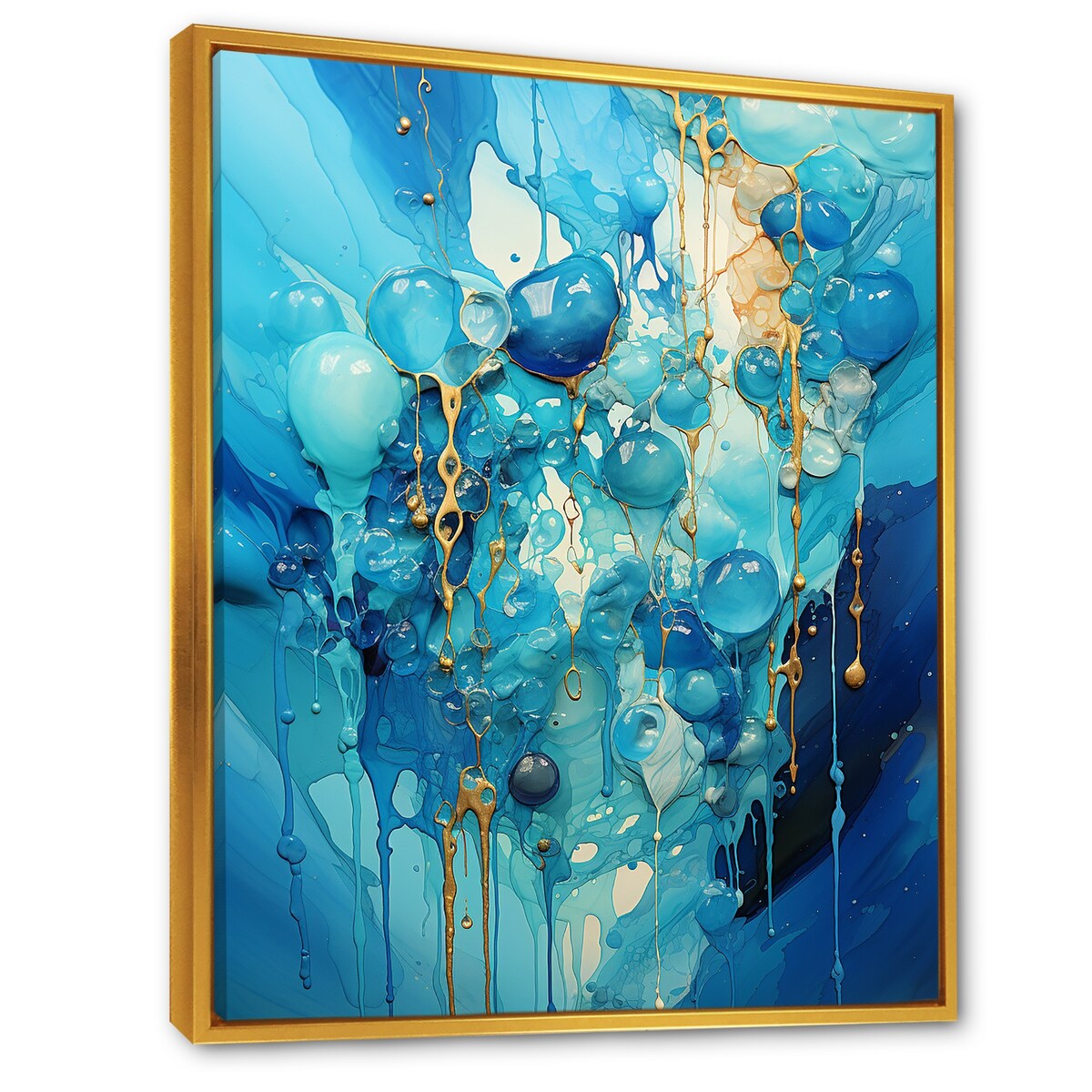 Designart "Symphony White And Blue Drip Painting I" Drip Painting Framed Wall Art Prints