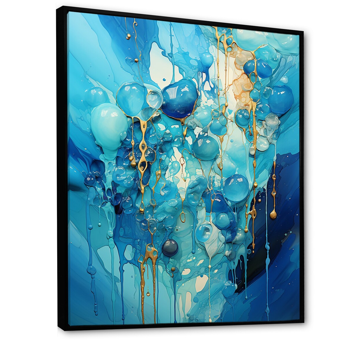 Designart "Symphony White And Blue Drip Painting I" Drip Painting Framed Wall Art Prints