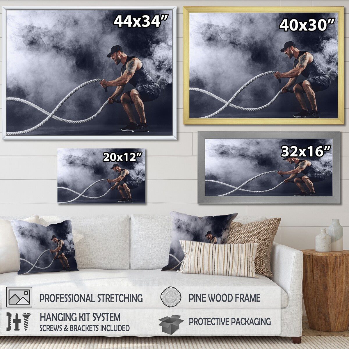 Designart "Tattooed Bearded Male Exercising" Aerobic & Bodybuilding Framed Wall Decor