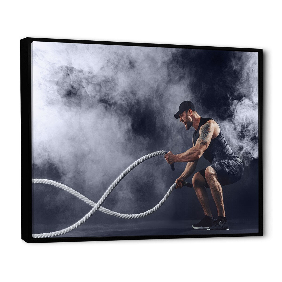 Designart "Tattooed Bearded Male Exercising" Aerobic & Bodybuilding Framed Wall Decor