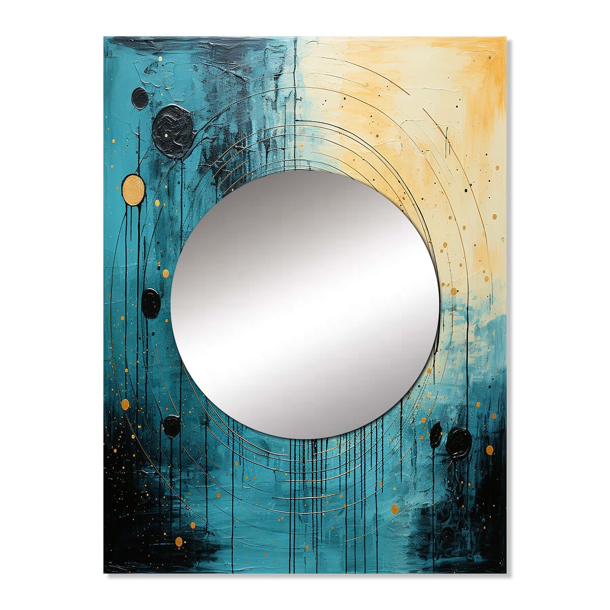 Designart "Teal And Black Minimalism Moon I" Abstract Collages Mirror Blue - Modern Large Mirror For Wall Art Decor