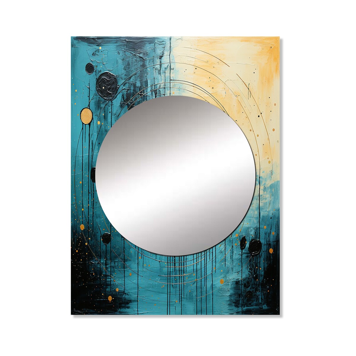 Designart "Teal And Black Minimalism Moon I" Abstract Collages Mirror Blue - Modern Large Mirror For Wall Art Decor