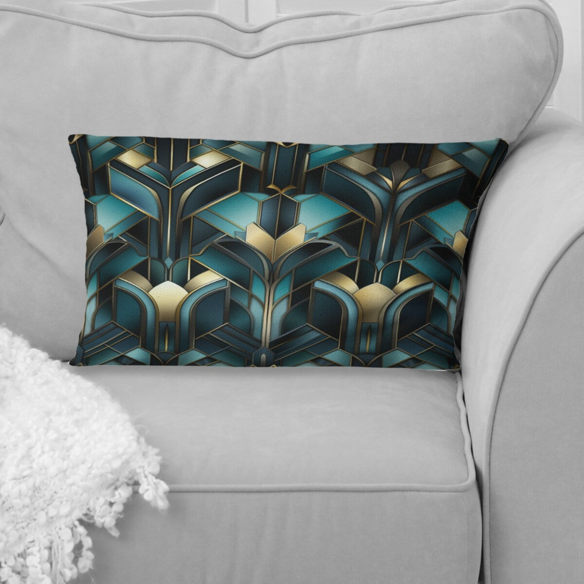 Designart "Teal And Gold Art Deco Geometric Glamour II" Damask Printed Throw Pillow