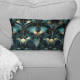 Designart "Teal And Gold Art Deco Geometric Glamour II" Damask Printed Throw Pillow