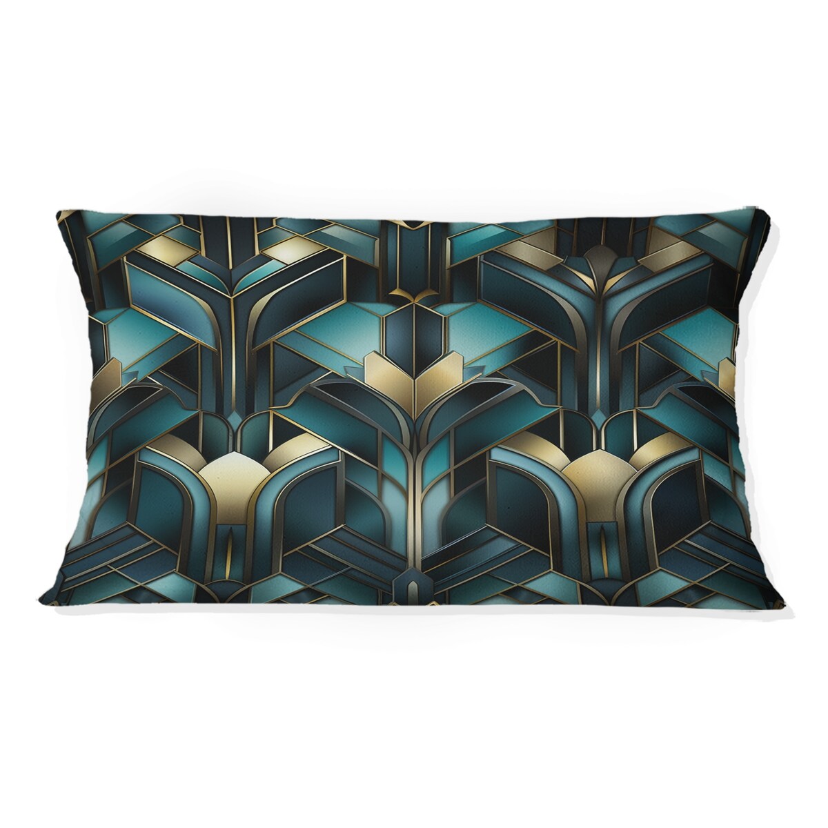 Designart "Teal And Gold Art Deco Geometric Glamour II" Damask Printed Throw Pillow